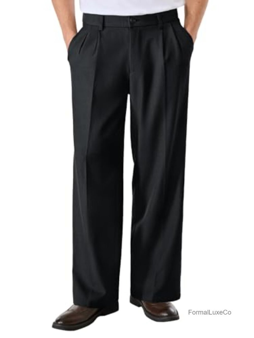 Men's Pleated Wide Leg Relaxed Fit Dress Pants Business Casual
